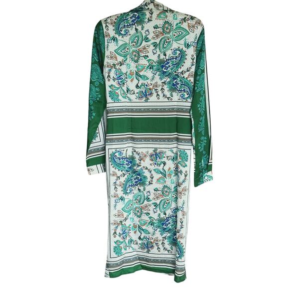 NWT Satin Paisley Shirt Dress Medium Green Baddie Loud Luxury Glam Regency Chic - Picture 3 of 8